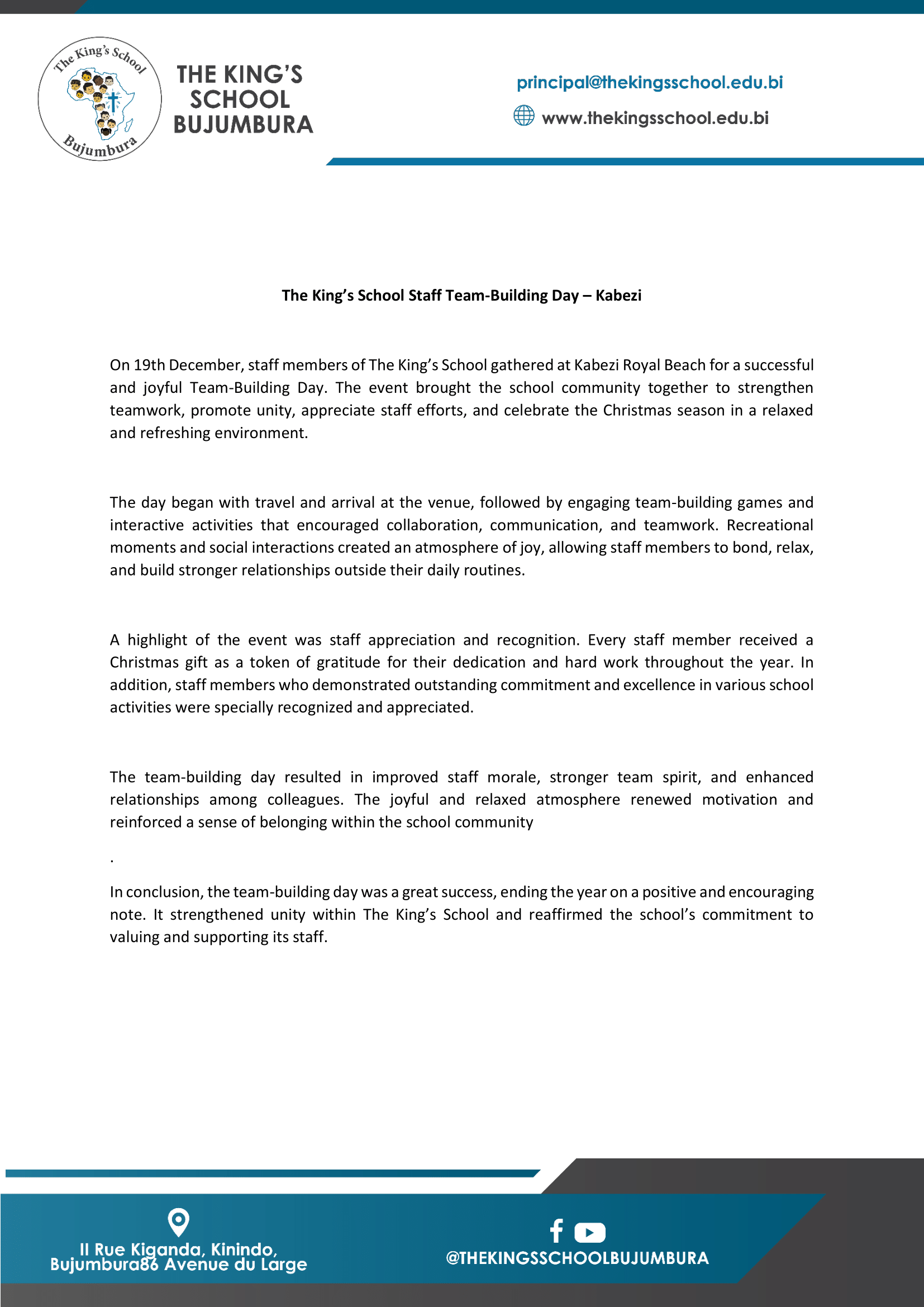 Staff Team Building at Kabezi